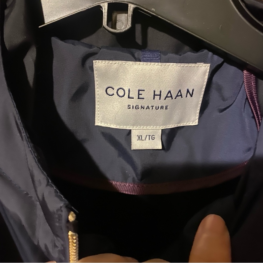 Cole Haan Navy blue hooded rain windbreaker jacket New cinched XL packable - Picture 8 of 10